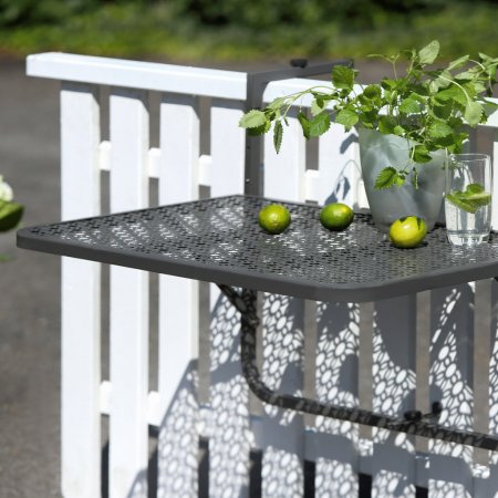 Balkon Einhängetisch Stahl grau pulverbeschichtet Platte Blumenmuster