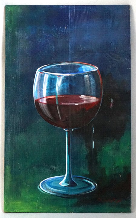 Dekoration Original Gemälde "Weinglas" handgemalt Acryl auf Holz