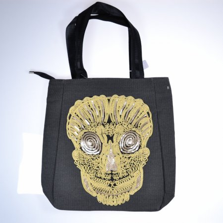 Handtasche Stofftasche dunkelgrau Shopper Motiv Totenkopf