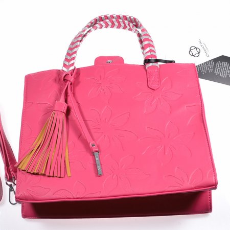 Henkeltasche Fuchsia Handtasche für Damen geprägtes Blütenmuster Kunstledertasche