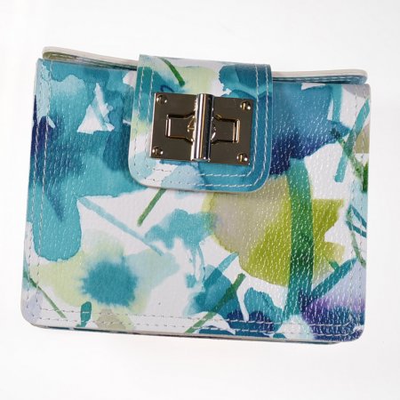 Damenhandtasche Farbe türkis weiß Ledertasche Crossover Tasche Minibag