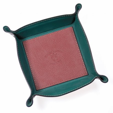 Aufbewahrungsschale echtes Leder grün rot dunkelbraun quadratisch Unikat