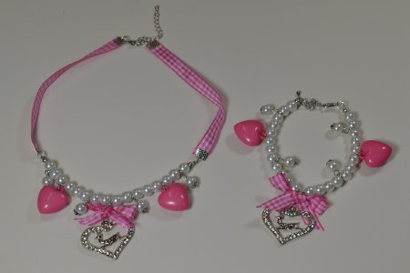 Schmuckset Trachtenkette Armband rosa mit Herzanhänger